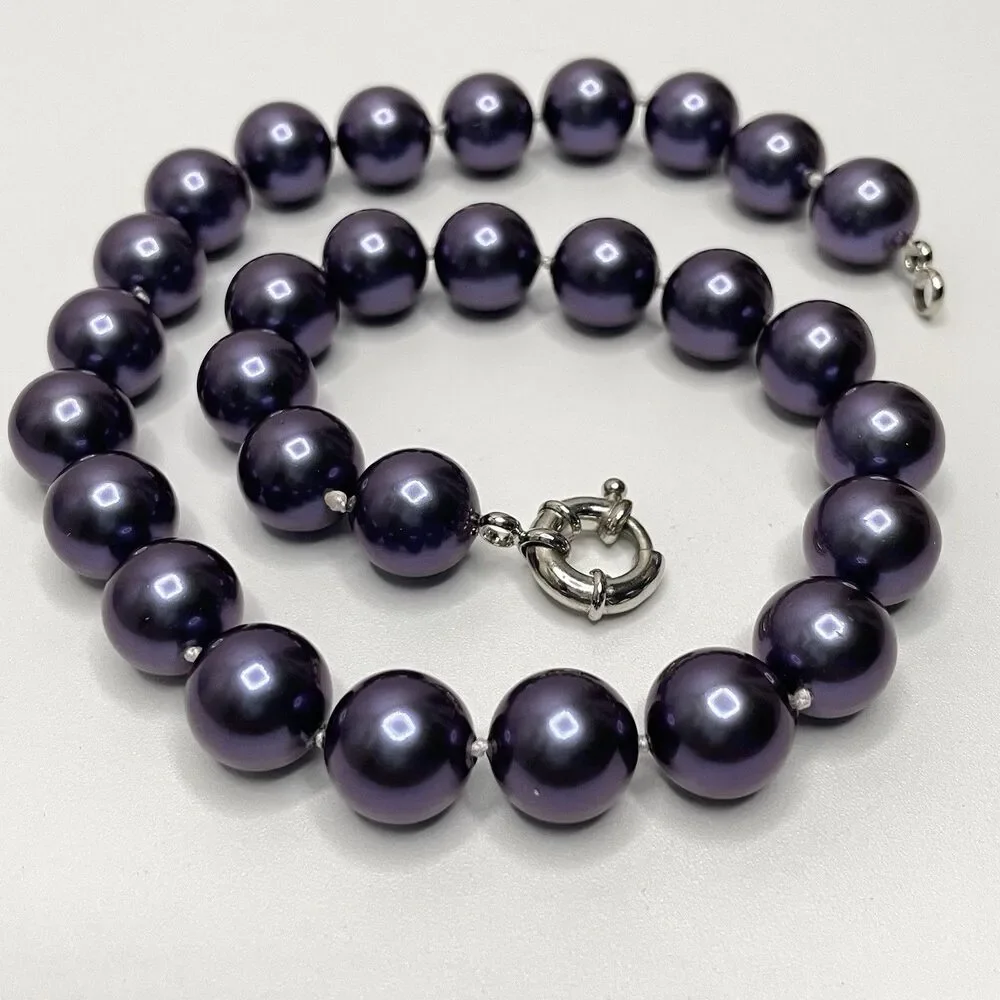 Stunning Purple Large Glass Pearl Beaded Knotted Necklace Statement Fashion